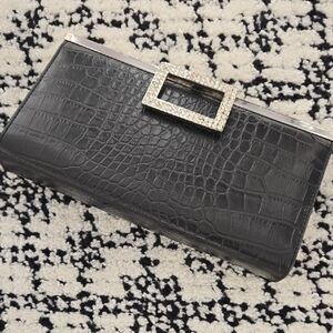 Elegant Black Crocodile-Embossed Clutch
